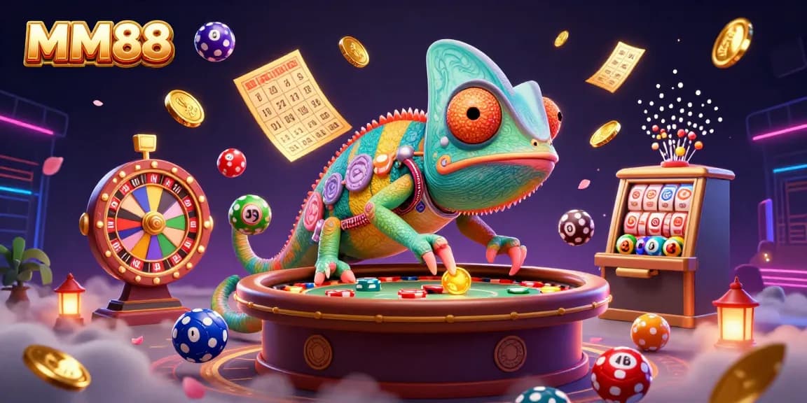 Experience the thrill of MM88 with colorful and dynamic casino elements in a captivating scene.