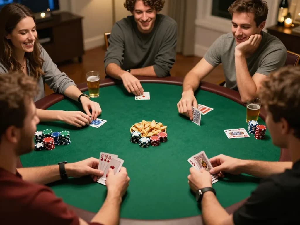 Engage in a thrilling home poker night with friends at link 98win, showcasing competitive gameplay and social fun.