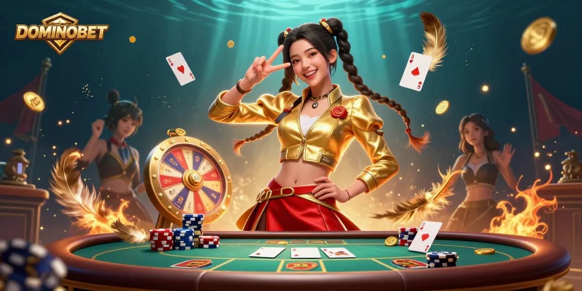 Experience exciting games with DOMINOBET's vibrant atmosphere in this engaging poker illustration.
