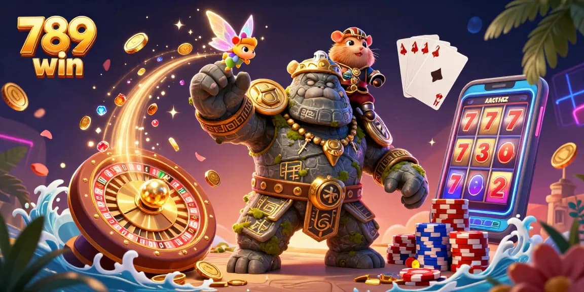 Engage in magical adventures at 789 win with cascading coins and vibrant casino elements.