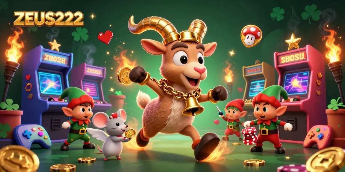 Experience the festive thrill of ZEUS222 with Krampus in a vibrant holiday casino scene.