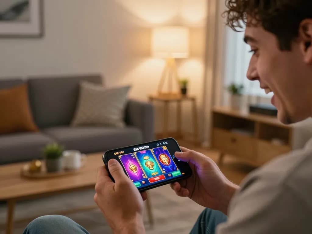 Player enjoying rik vip mobile casino game, showcasing vibrant graphics and engaging atmosphere