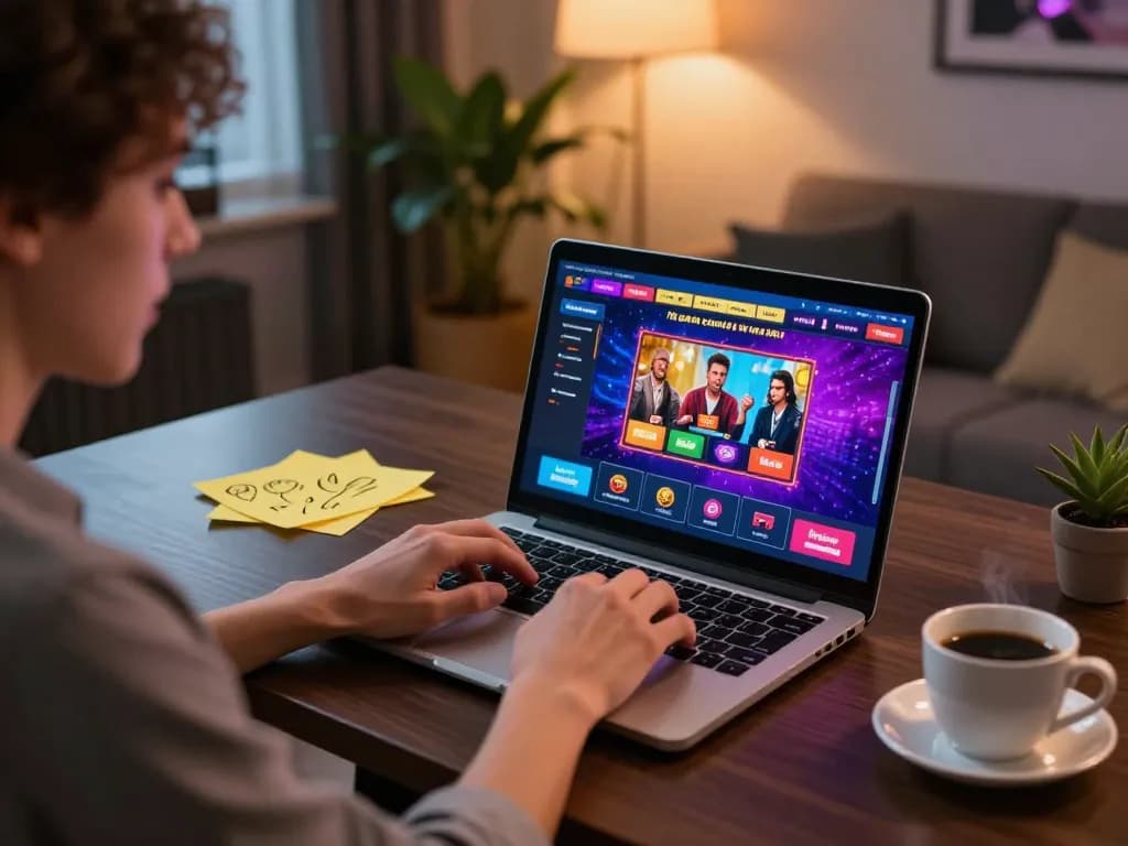 Engaging in live gaming experience with kuwinfi app on laptop in cozy home environment