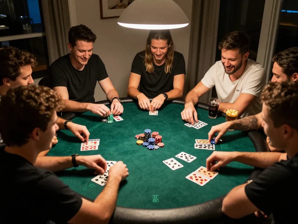 uu88 players enjoying a friendly poker night with chips and cards on the table.