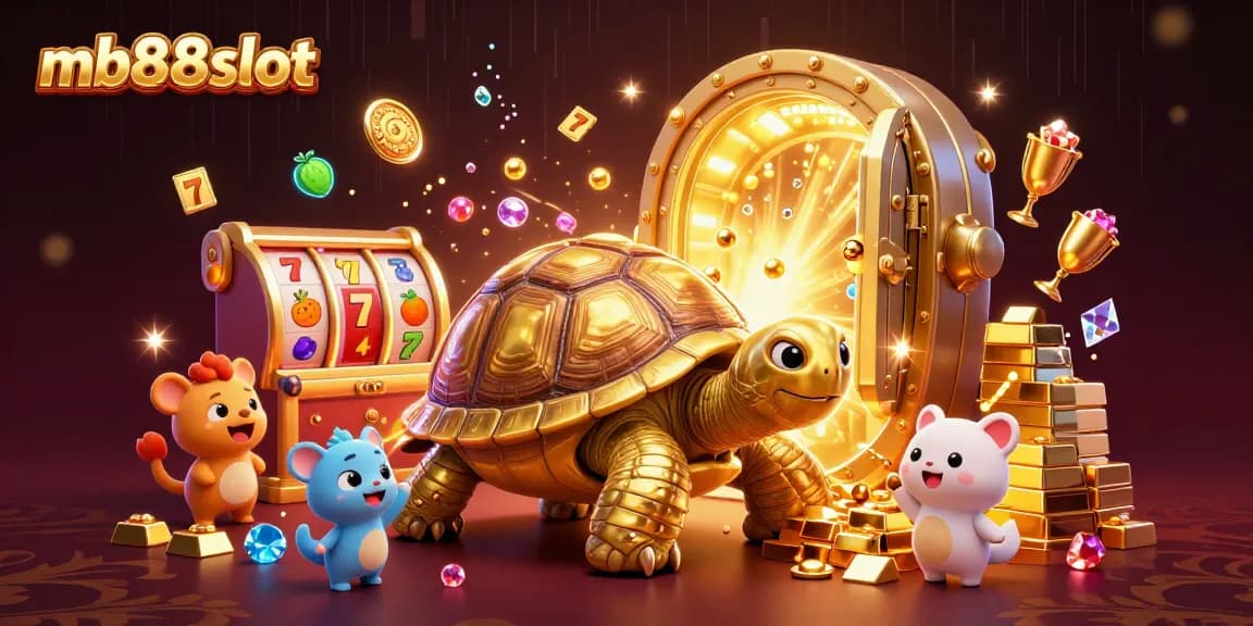 Spin the mb88slot giant golden tortoise with exciting slot game elements in a rich casino scene.