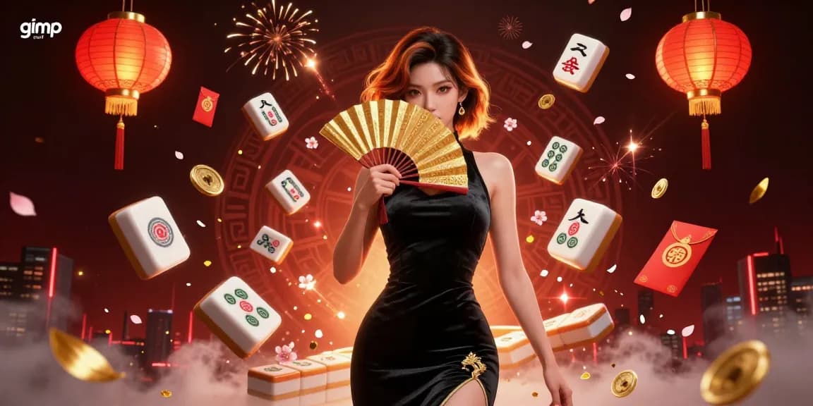 Experience gimp stuff with a captivating Asian woman surrounded by casino elements and festive decor.