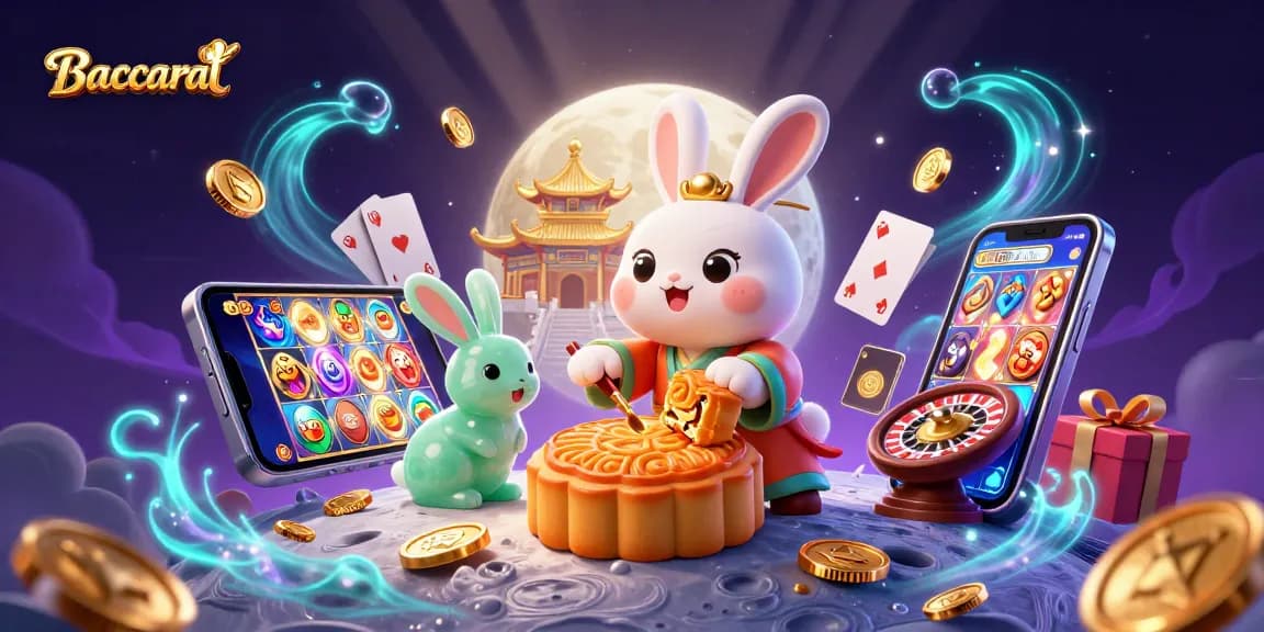 Experience Baccarat with vibrant casino elements in a magical lunar setting.