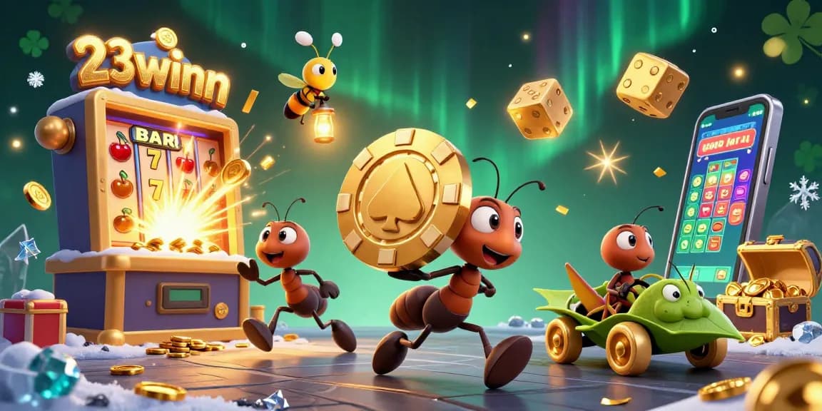 Experience the thrill of 23winn with ants in a heist for a giant poker chip amidst exciting casino elements.