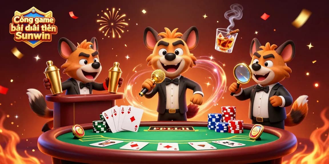 Cổng game bài đổi thưởng Sunwin showcases animated hyenas in a vibrant casino scene, emphasizing fun and engagement.