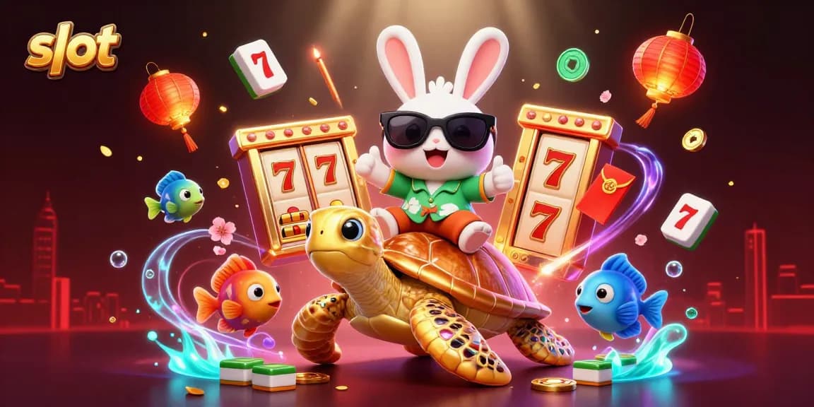 Slot demo seru bersama kelinci lucu dan kura-kura emas dalam permainan kasino.