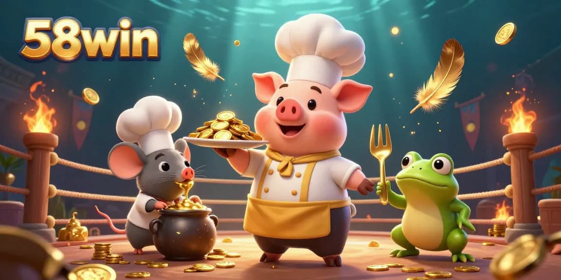 Engage in the thrilling world of 58win with characters showcasing an exciting casino scene filled with gold coins.