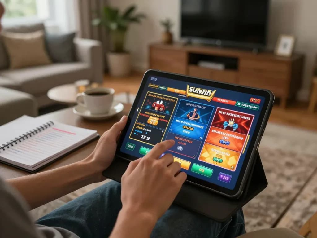 Playing games on the sunwin app in a cozy home environment with betting strategies visible