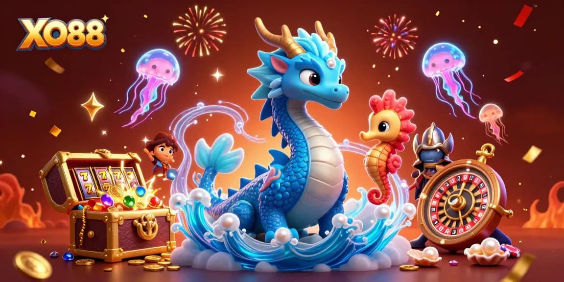 Spin and win with XO88 in this vibrant 3D gambling scene featuring slot games and thrilling elements.