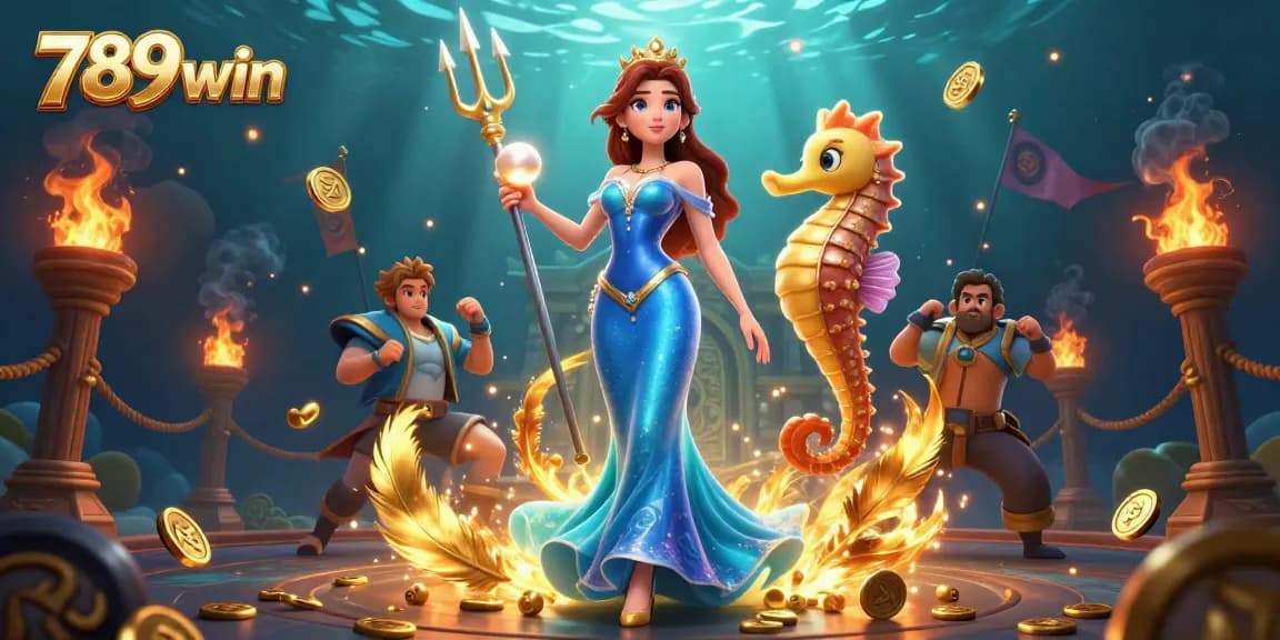 Experience an exciting win with 789win as a stunning underwater scene unfolds featuring a pearl and seahorse.