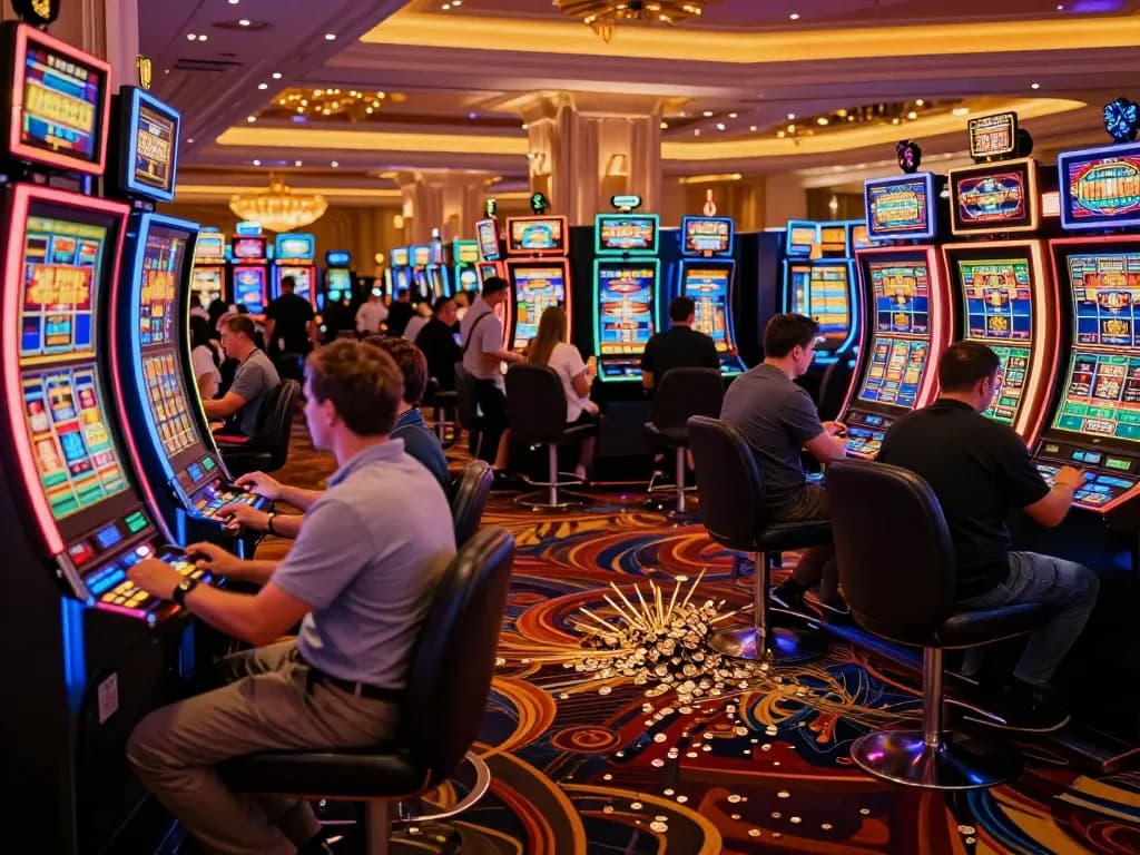 Engaging slot games at UGDEWA with vibrant lights and players enjoying casino excitement