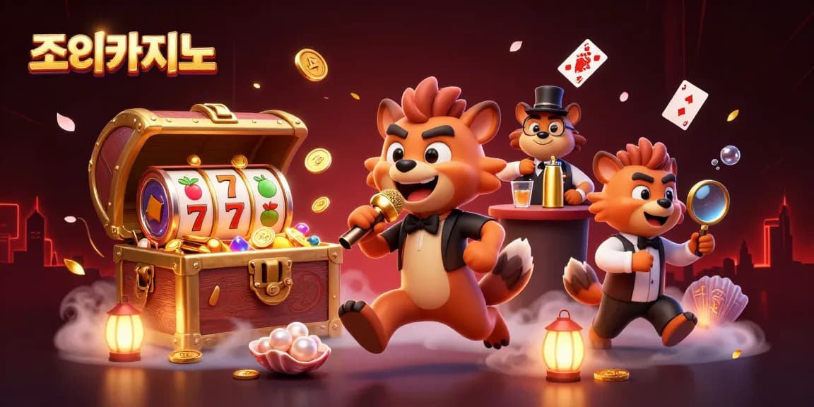 Experience the excitement at 조이카지노 with a lively comedic scene of hyenas in a vibrant casino atmosphere.