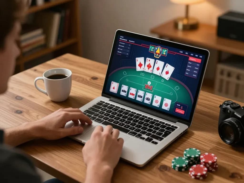 Play poker on luck88com with engaging gameplay displayed on a laptop screen.