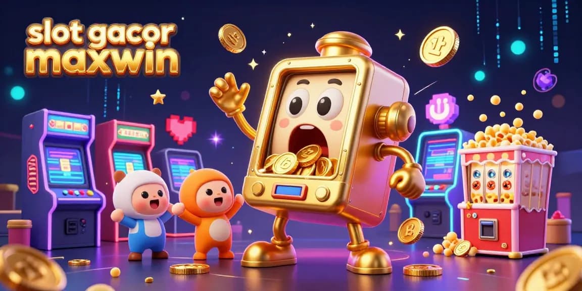 Experience the thrill of slot gacor maxwin with lively golden machines and arcade elements celebrating big wins!