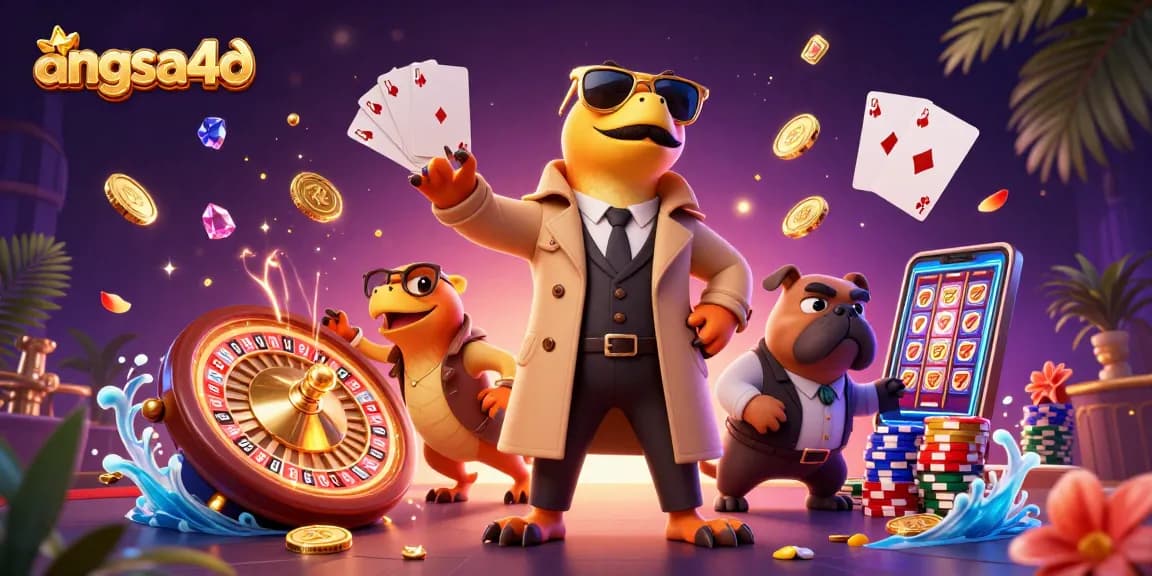 Engage with angsa4d slot gameplay as raptors in a trench coat enter a VIP lounge.