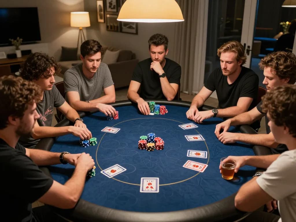 Players enjoying a lively poker night at home, emphasizing responsible gaming while exploring online usa casinos.