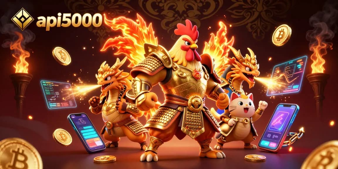 api5000 menghadirkan ilustrasi menarik dengan karakter kasino era modern bersaing di dunia crypto.
