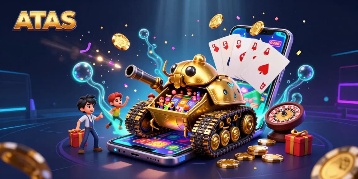 Experience thrilling gameplay at ATAS with a vibrant casino inside a 3D golden beetle tank.