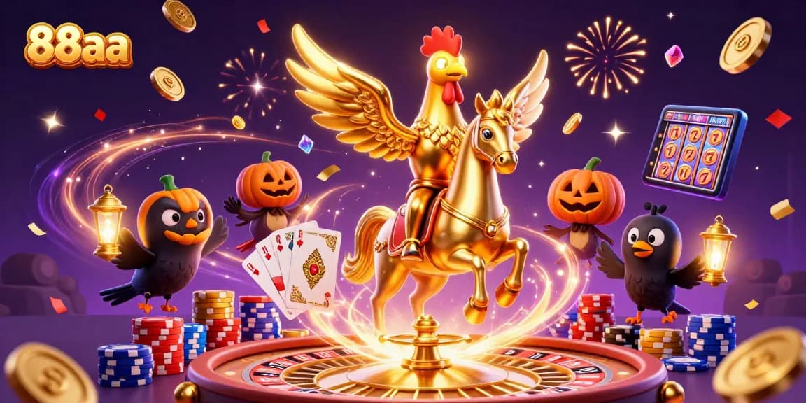 Experience thrilling gameplay at 88aa with a vibrant scene of a golden rooster and casino action.