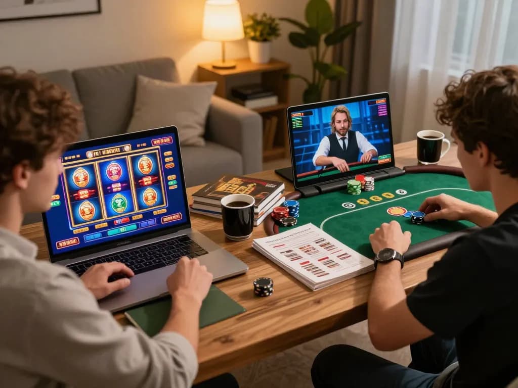 Players engaged in an exciting kdslot online poker game at home, showcasing a vibrant gaming atmosphere.