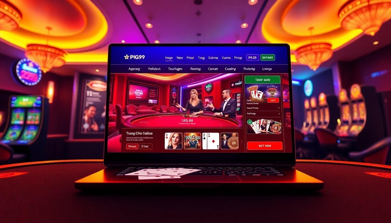 A dynamic view of Trang Chủ PG99, featuring a modern online gambling platform with engaging casino visuals.