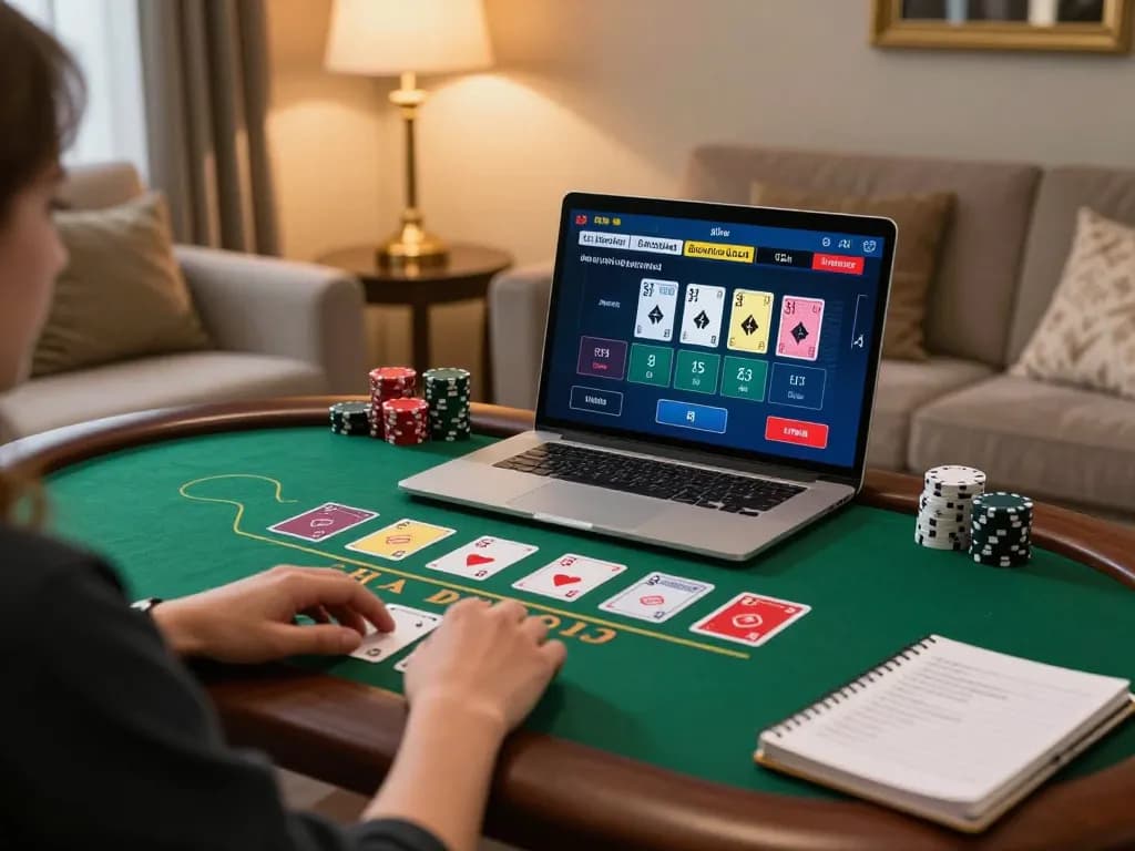 Player engaging in live dealer blackjack on mb88 platform at home, showcasing responsible gambling and strategic gameplay.