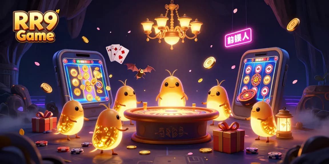 Experience thrilling RR9 Game action in a captivating cave casino set with vibrant glowworms.