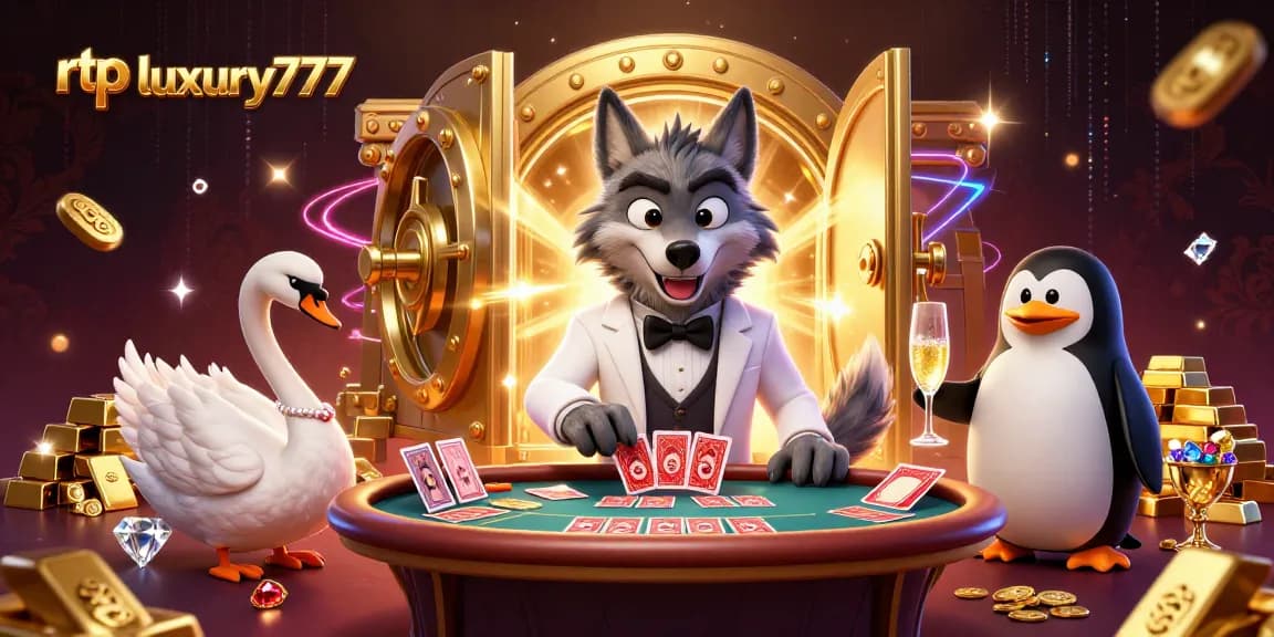 Rtp luxury777 memimpin permainan baccarat dengan karakter kartun meriah yang elegan.