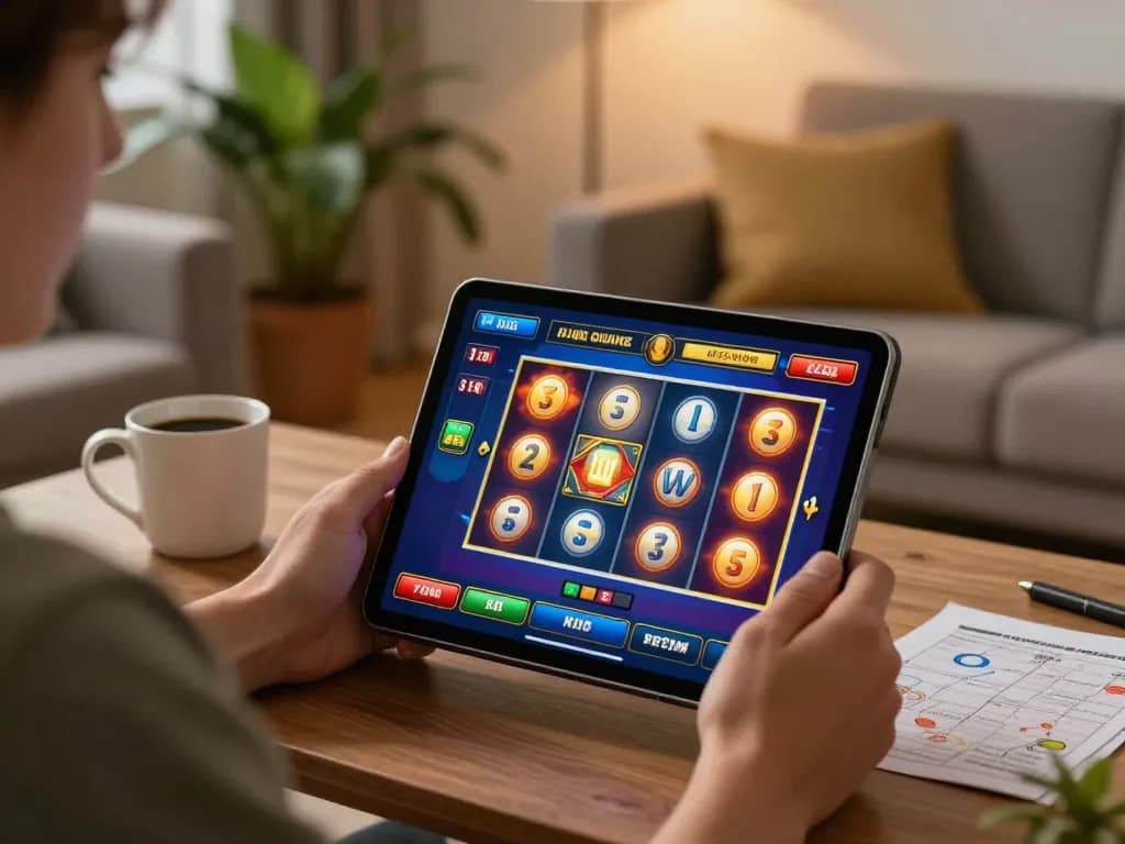 Engaging in an exciting 32win online slot game at home with cozy ambiance
