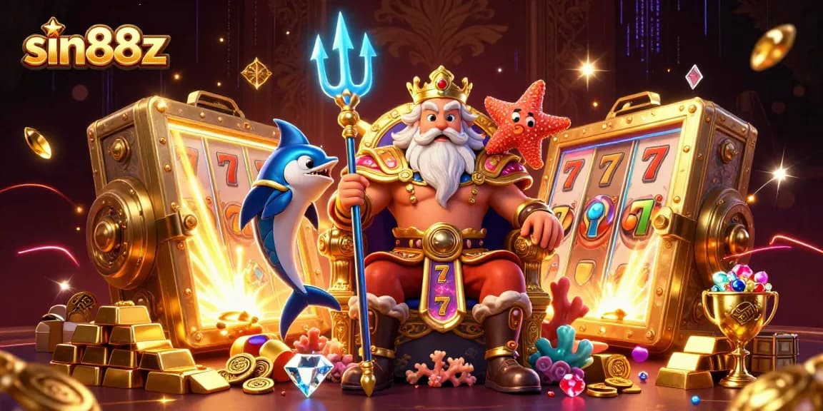 Experience thrilling slots with sin88z featuring Neptune and treasures in vibrant 3D art.