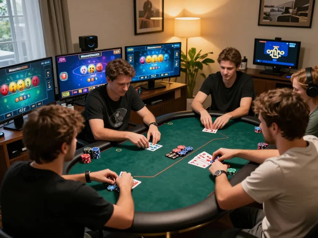 Players engaging passionately with virtual poker at Maxpoker88, showcasing strategy and excitement.