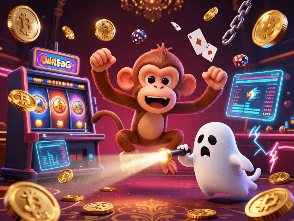 Experience the thrill of slot gacor with a playful poltergeist monkey in a vibrant casino.