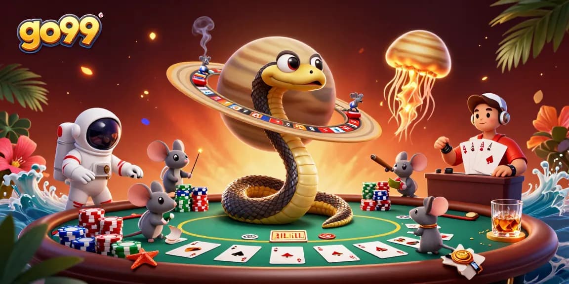 Engage in thrilling bets at go99's cosmic casino with a vibrant scene and colorful game elements.