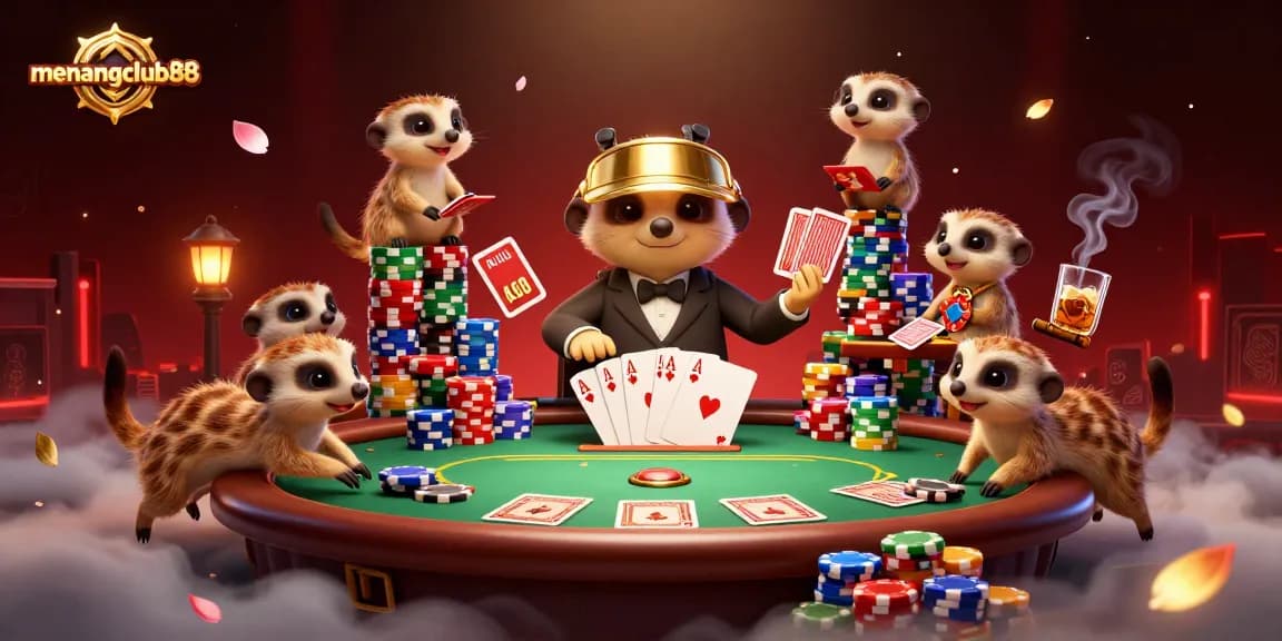 Experience the thrilling excitement of menangclub88 with lively meerkats engaging in a vibrant casino atmosphere.