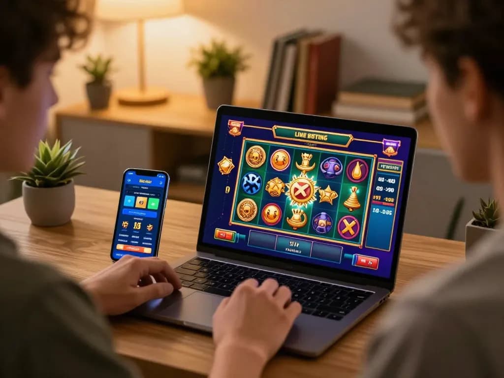 Engaging scene of RUANGWD DAFTAR with a player on a laptop, showcasing a thrilling online slot game