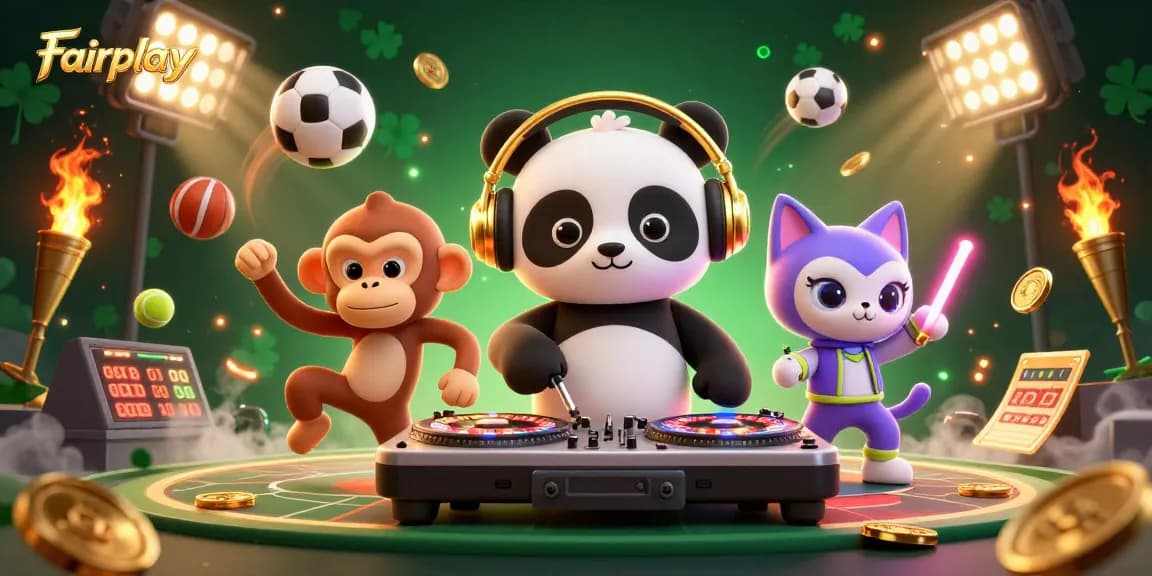 Experience Fairplay’s thrilling gaming atmosphere with 3D characters in a lively casino scene.