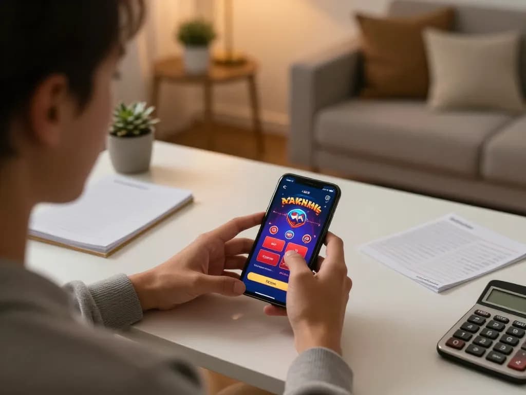 Player engaging with 88aa casino app for strategic betting in a cozy home environment.