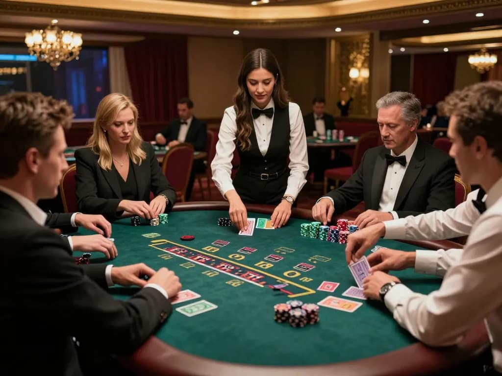 GO88 players enjoying an immersive blackjack experience with a professional dealer in a luxurious casino.