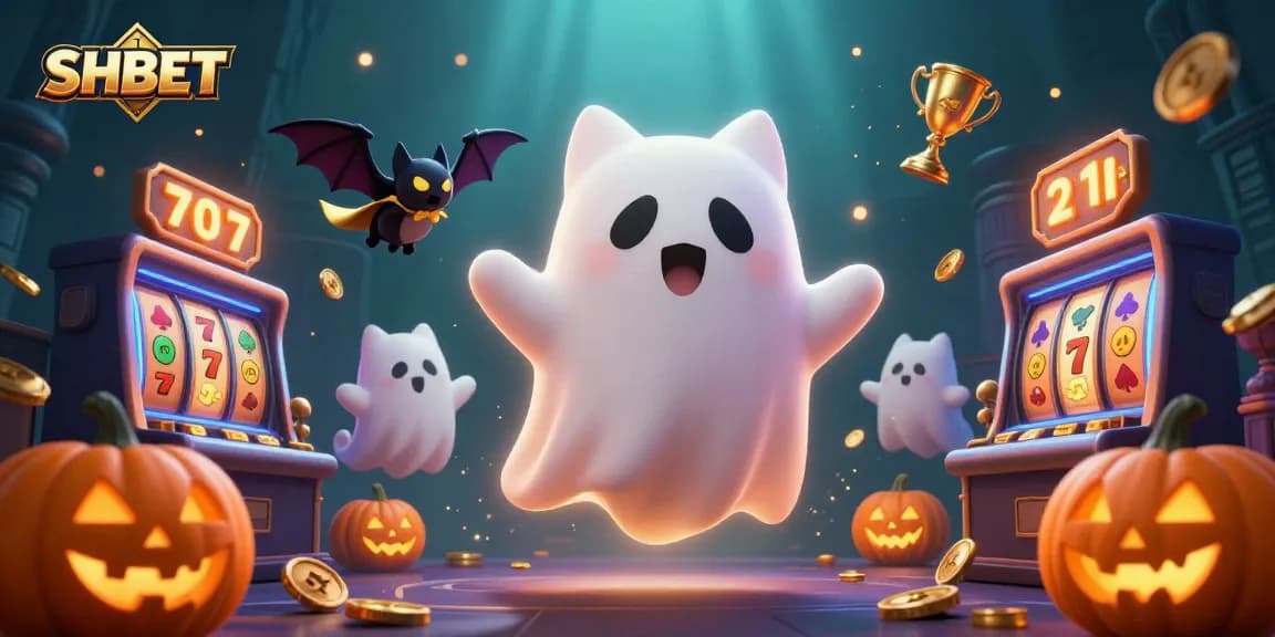Experience the thrilling SHBET scene with a friendly ghost cat in a vibrant casino ambiance.