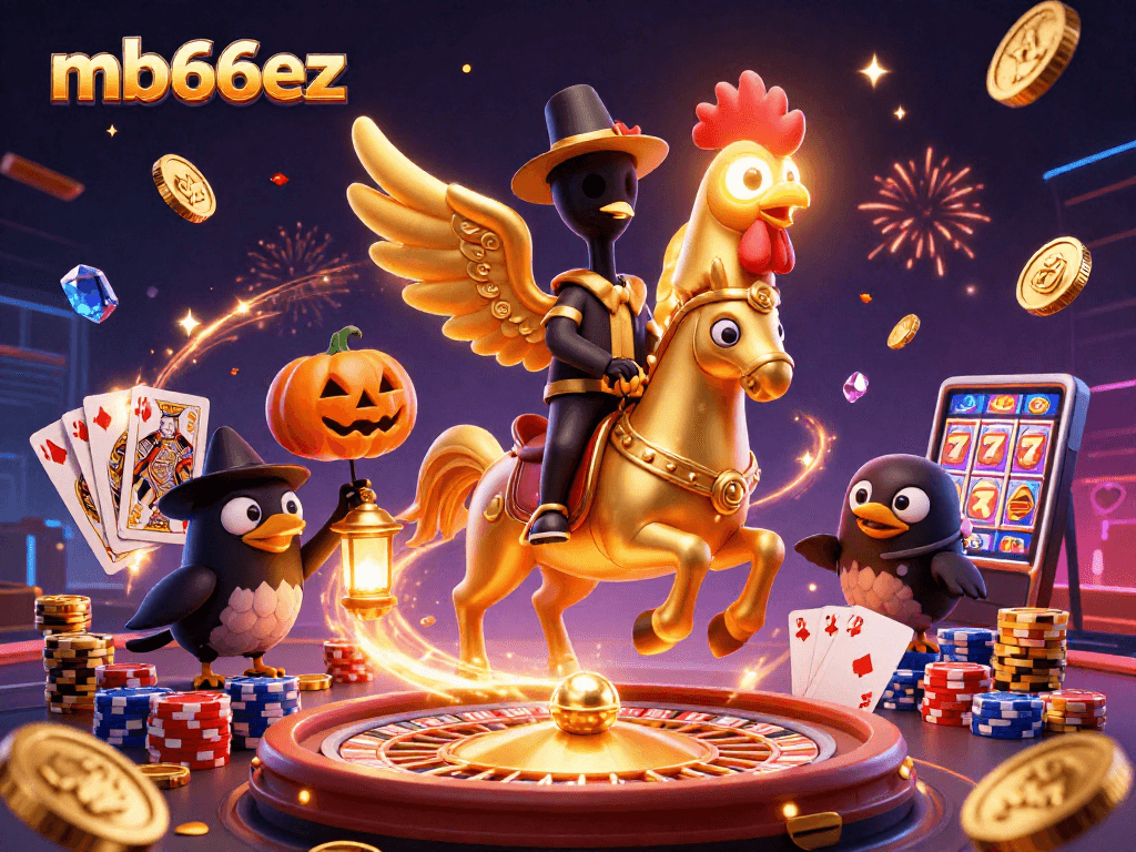 Experience thrilling entertainment at mb66ez casino with an enchanting midnight scene of a golden rooster.