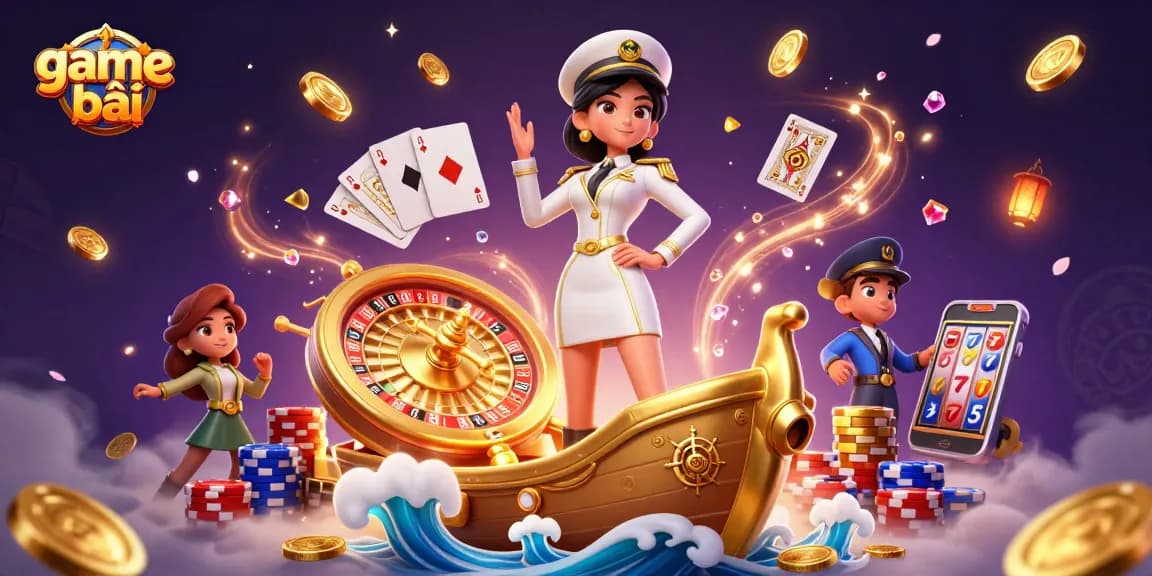 Experience exciting game bài action with cascading coins and colorful poker chips in this vibrant casino scene.