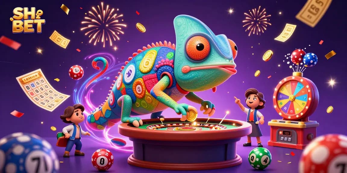 Win big with SH BET in a vibrant casino atmosphere filled with colorful game elements and dynamic visuals.