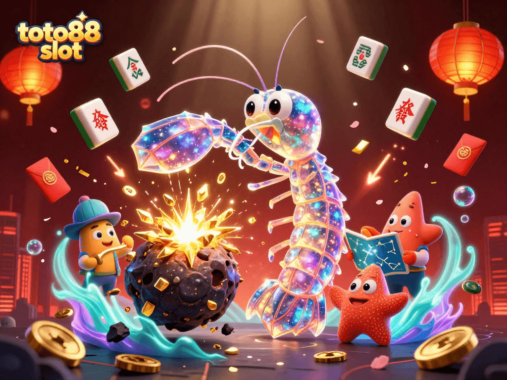 Experience the excitement of toto88 slot with a vibrant 3D illustration featuring cosmic characters and casino elements.
