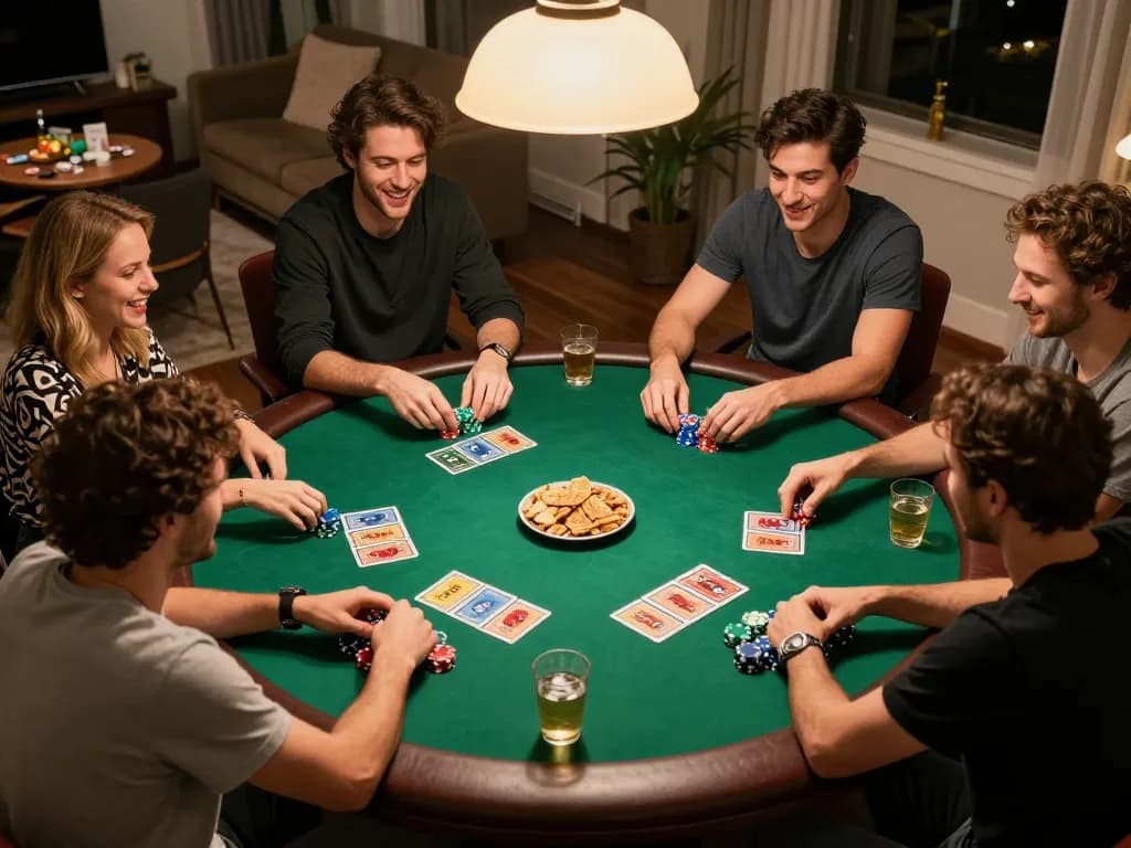 Playing poker at home with friends in an engaging TG88 game night.