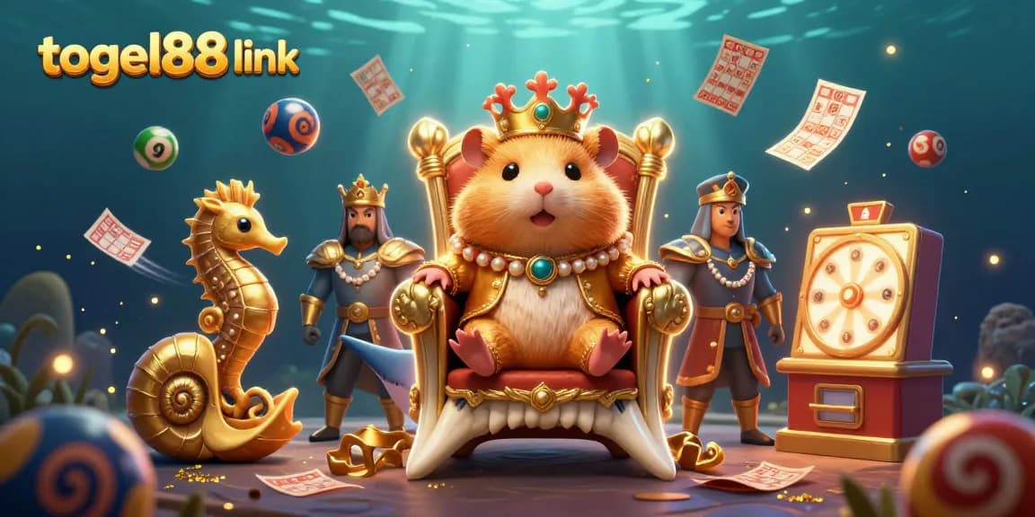Togel88 link offers thrilling lottery excitement with a fierce hamster king, surrounded by dynamic game elements.