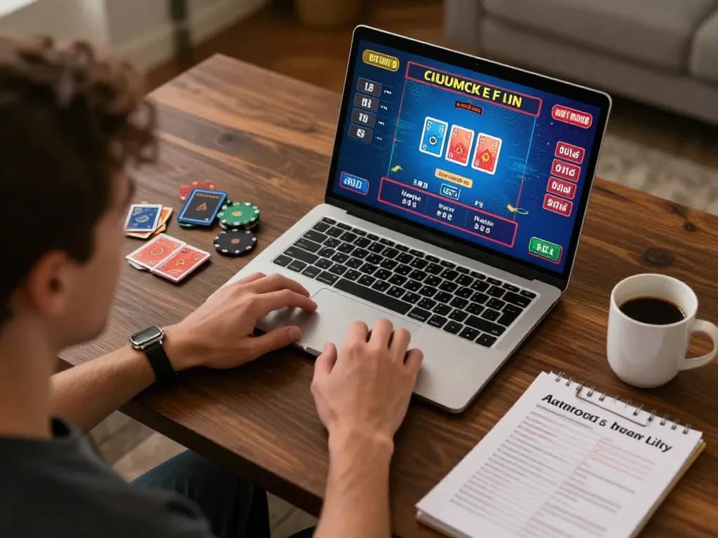 Engage with nhà cái fly88 in a stylish home setting while playing live dealer games on laptop.